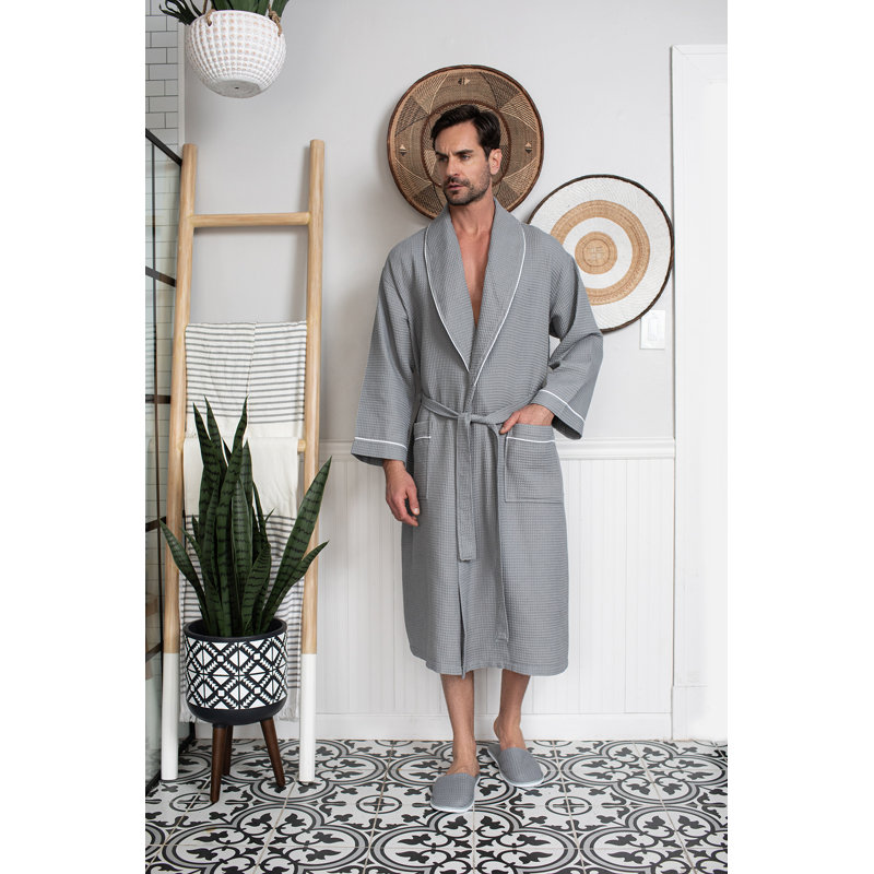 LOTUS LINEN Waffle Piping Robes Hotel/Spa Luxury Cotton Bathrobes